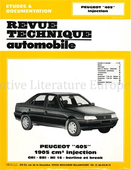 1989 PEUGEOT 405 HANDBOOK FRENCH 
