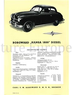 1953 BORGWARD HANSA 1800 DIESEL BROCHURE GERMAN