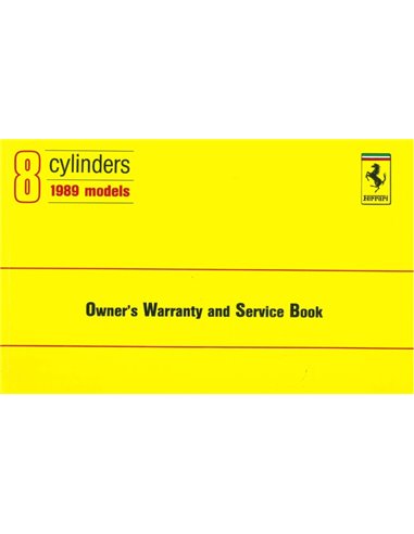 1989 FERRARI 8 ZYLINDER GARANTIEKARTE & WARTUNGSPLAN 565/89