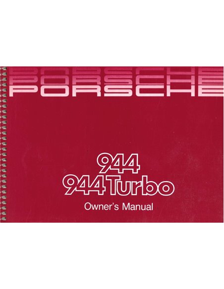 1986 PORSCHE 944| | 944 TURBO OWNERS MANUAL ENGLISH