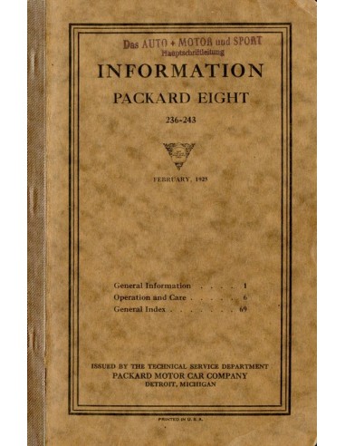 1925 PACKARD EIGHT INSTRUCTIEBOEKJE ENGELS