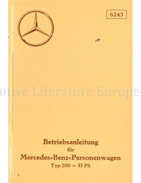 1936 MERCEDES BENZ PERSONENWAGEN TYPE 200 OWNERS MANUAL GERMAN