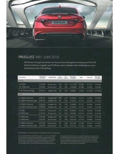 2016 ALFA ROMEO GIULIA PROSPEKT NIEDERLÄNDISCH