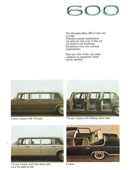 1970 MERCEDES BENZ 600 PROSPEKT ENGLISCH
