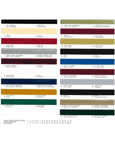 1975 ALFA ROMEO COLOUR CHART BROCHURE