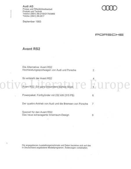 1993 AUDI RS2 AVANT PRESSKIT GERMAN