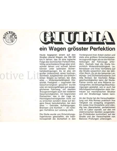 1970 ALFA ROMEO GIULIA BROCHURE DUITS
