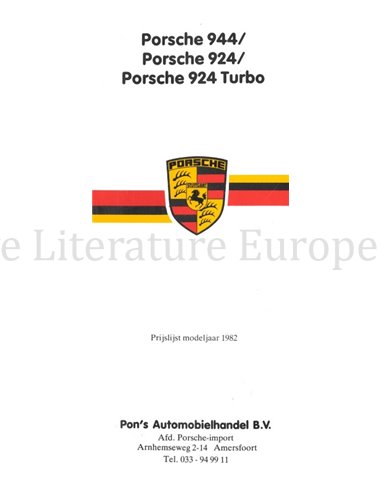 1982 PORSCHE 924 | 944 PREISLISTE NIEDERLÄNDISCH