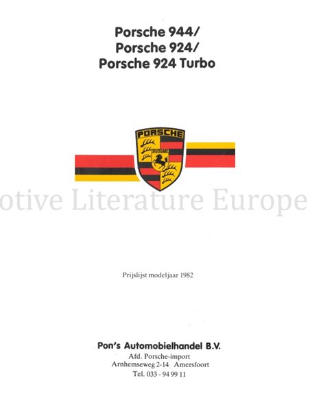 1982 PORSCHE 924 | 944 PREISLISTE NIEDERLÄNDISCH