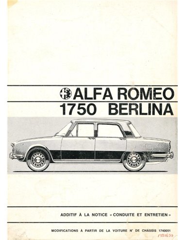1970 ALFA ROMEO 1750 BERLINA (ZUSATS) BETRIEBSANLEITUNG FRANZÖSISCH