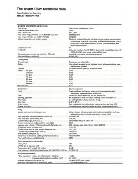 1994 AUDI RS2 AVANT PRESSKIT ENGLISH
