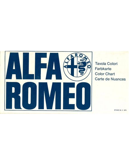 1975 ALFA ROMEO COLOUR CHART BROCHURE