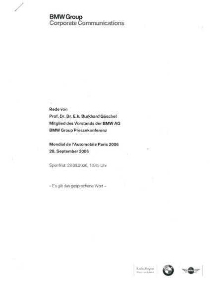 2006 BMW PARIS HARDCOVER PRESSEMAPPE DEUTSCH