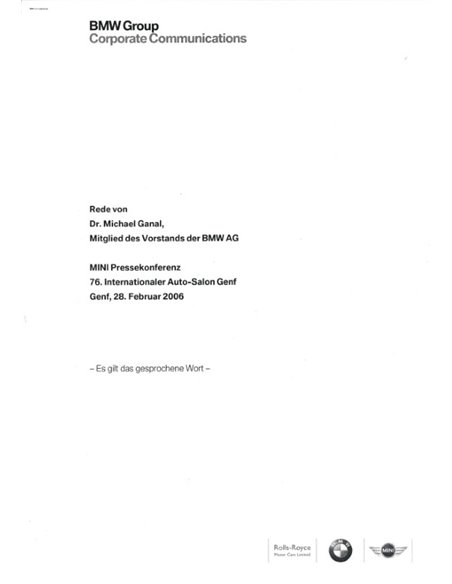 2006 MINI GENF HARDCOVER PRESSEMAPPE DEUTSCH