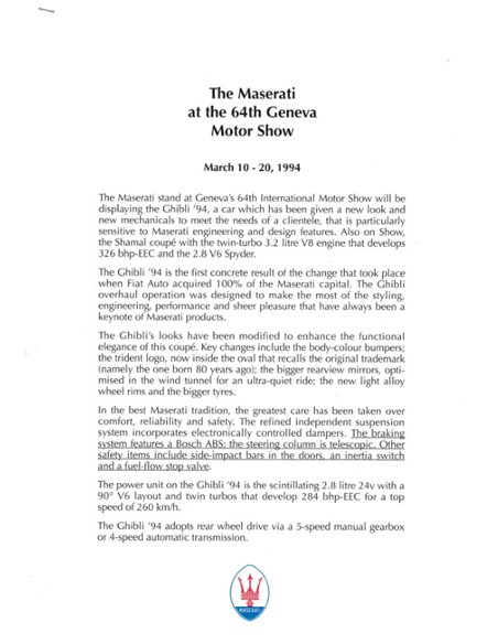 1994 MASERATI GHIBLI PERSMAP ENGELS