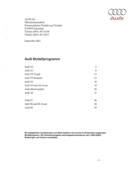 2001 AUDI A4 PRESSEMAPPE DEUTSCH