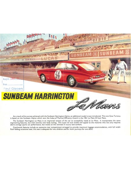 1962 SUNBEAM HARRINGTON LE MANS BROCHURE ENGLISH