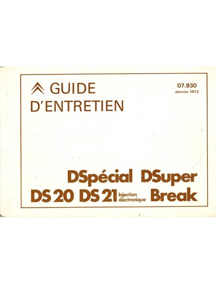 1973 CITROEN DS20 | DS21 GARANTIE & ONDERHOUDS HANDLEIDING FRANS