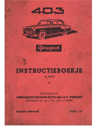 1956 PEUGEOT 403 INSTRUCTIEBOEKJE NEDERLANDS
