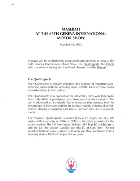1995 MASERATI GENEVA PRESSKIT ENGLISH