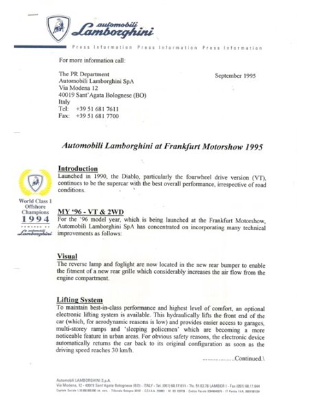 1995 LAMBORGHINI DIABLO VT | 2WD PRESSKIT FRANKFURT