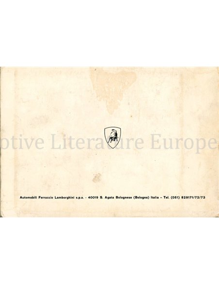 1970 LAMBORGHINI URRACO P250 OWNERS MANUAL