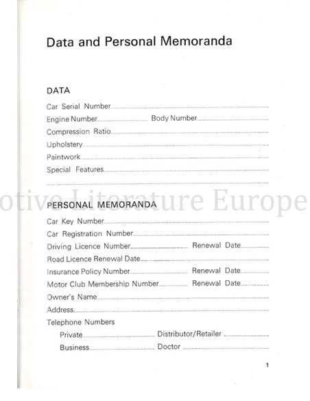 1973 ROLLS ROYCE | BENTLEY CORNICHE OWNERS MANUAL ENGLISH