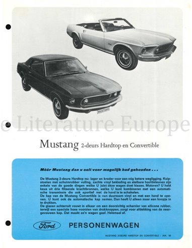 1969 FORD MUSTANG DATENBLATT NIEDERLÄNDISCH