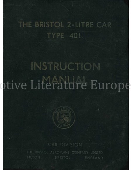 1948 BRISTOL 2 LITRE TYPE 401 BETRIEBSANLEITUNG ENGLISCH