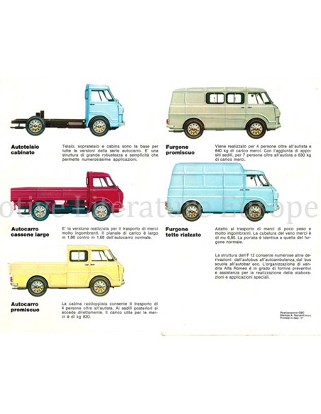 1967 ALFA ROMEO F12 BROCHURE ITALIAN