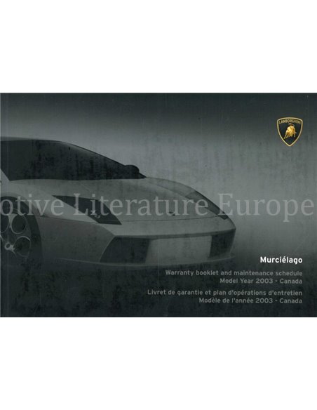 2003 LAMBORGHINI MURCIÉLAGO GARANTIE & SERVICE INSTRUCTIEBOEKJE 
