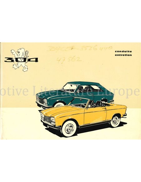 1973 PEUGEOT 304 COUPE | CONVERTIBLE OWNERS MANUAL FRENCH