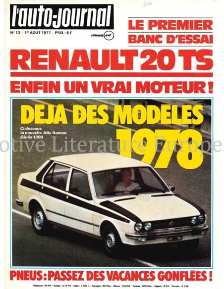 1977 L'AUTO-JOURNAL MAGAZIN 13 FRANZÖSISCH