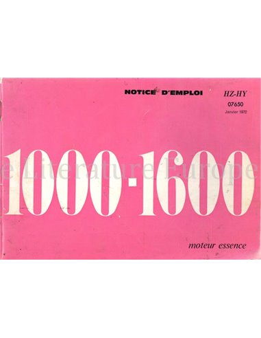 1972 CITROËN HZ HY 1000 1600 BETRIEBSANLEITUNG FRANZÖSISCH