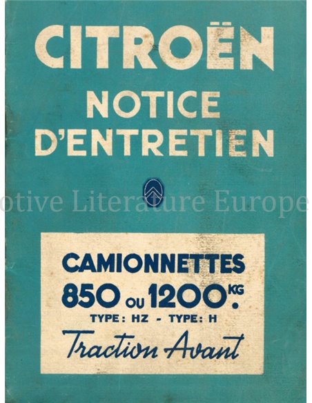 1951 CITROËN H | HZ OWNERS MANUAL FRENCH
