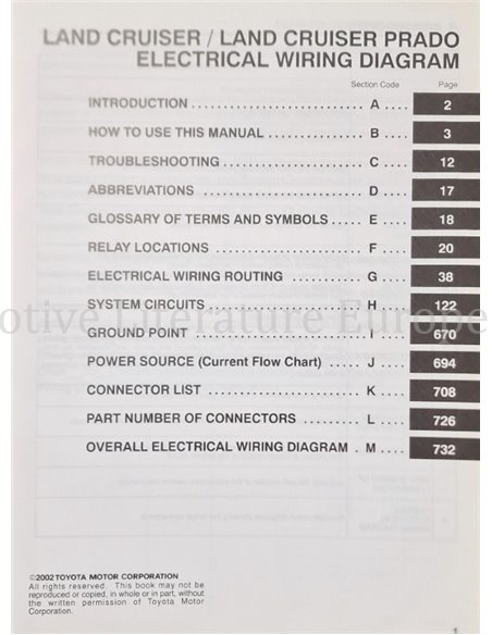 2002 TOYOTA LANDCRUISER (PRADO) ELECTRISCHE SCHEMA'S WERKPLAATSHANDBOEK ENGELS