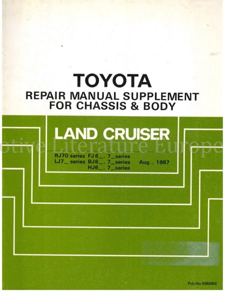 1987 TOYOTA LAND CRUISER CHASSIS & CARROSSERIE (SUPPLEMENT) WERKPLAATSHANDBOEK ENGELS