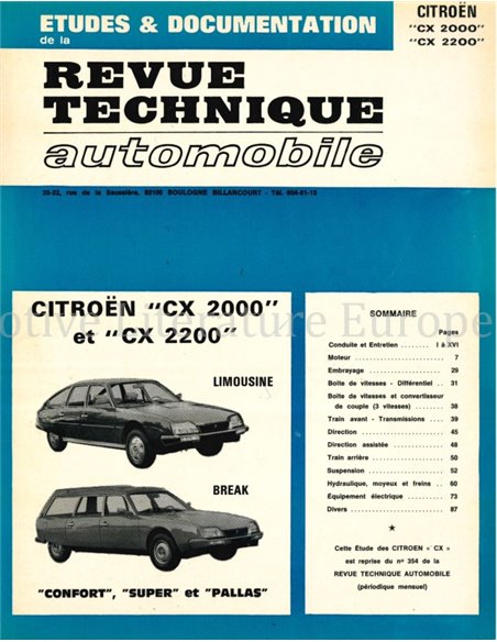 CITROËN CX 2000 | 2200, REVUE TECHNIQUE AUTOMOBILE