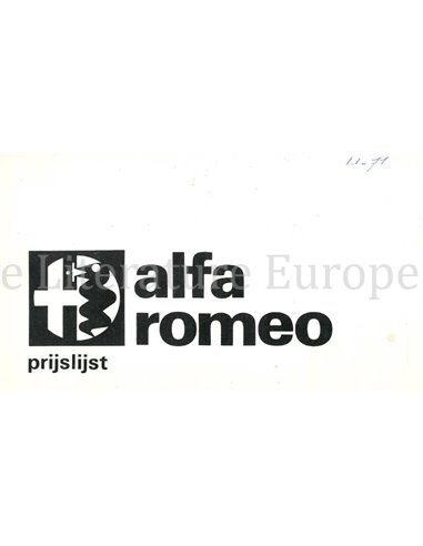 1971 ALFA ROMEO PREISLISTE NIEDERLÄNDISCH