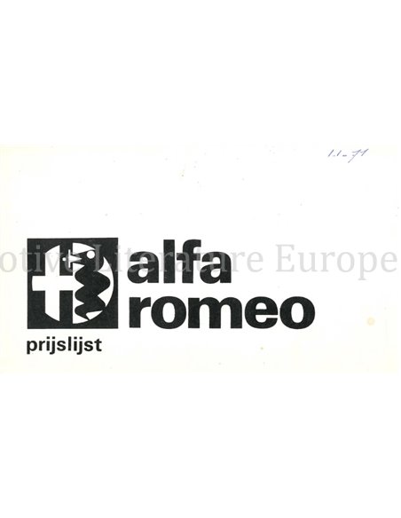 1971 ALFA ROMEO PRICE LIST DUTCH