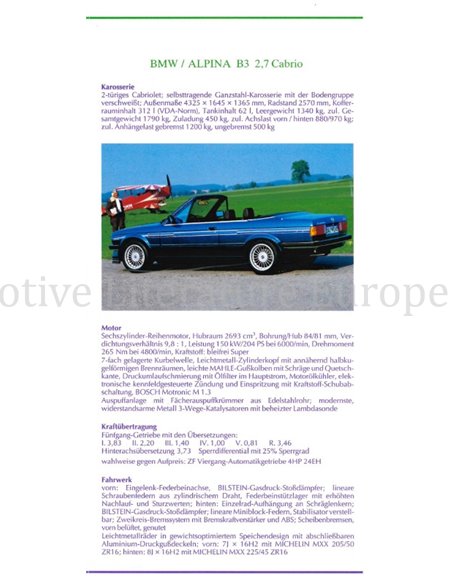 1991 BMW ALPINA RANGE BROCHURE DUITS
