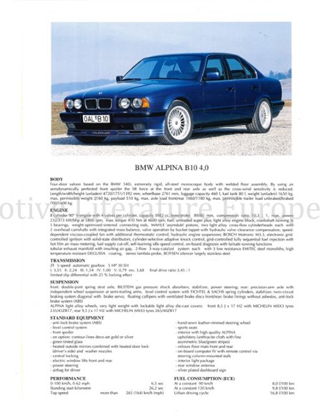 1994 BMW ALPINA PROGRAMM PROSPEKT ENGLISCH