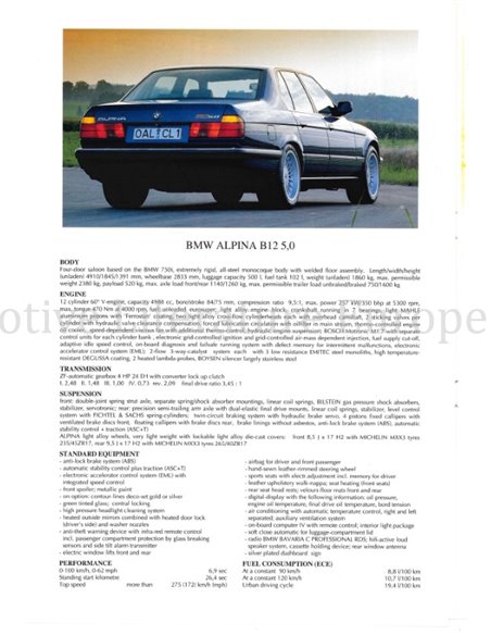 1994 BMW ALPINA PROGRAMM PROSPEKT ENGLISCH