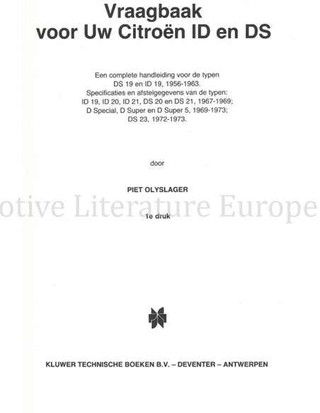 1956 - 1973 CITROËN DS EN ID REPARATURANLEITUNG NIEDERLÄNDISCH