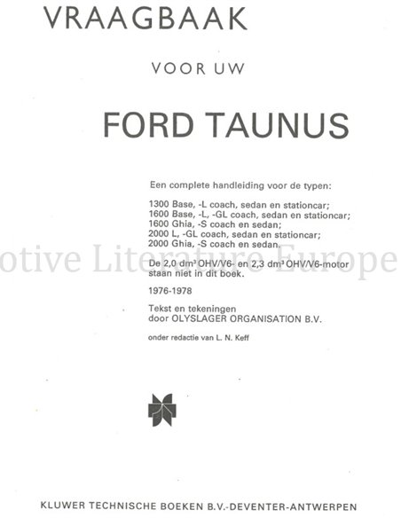 1976 - 1978 FORD TAUNUS 1300 | 1600 | 2000, REPAIR MANUAL DUTCH