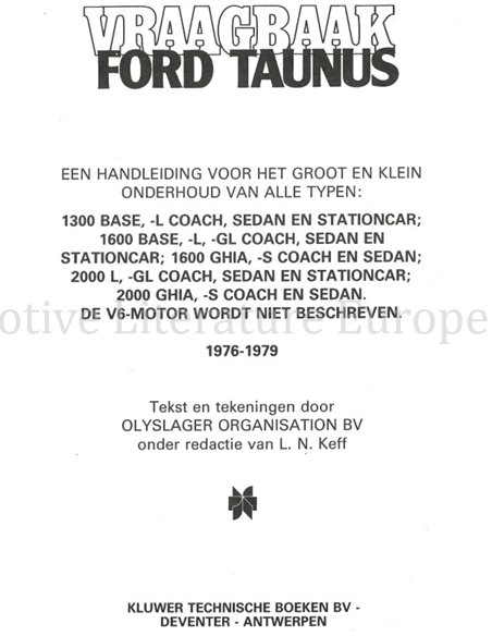 1976 - 1979 FORD TAUNUS BENZINE, REPAIR MANUAL DUTCH