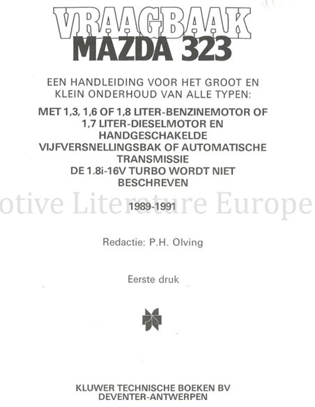 1977 - 1980 MAZDA 323, REPAIR MANUAL DUTCH