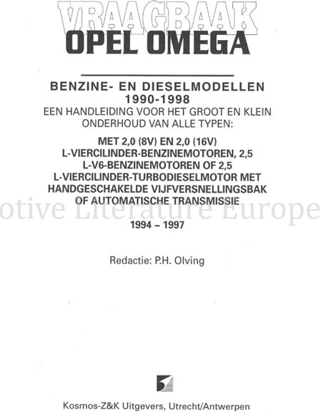 1994 - 1997 OPEL OMEGA BENZINE | DIESEL VRAAGBAAK NEDERLANDS