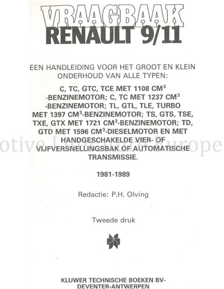 1981-1989 RENAULT 9 | 11 DIESEL REPARATURANLEITUNG NIEDERLÄNDISCH