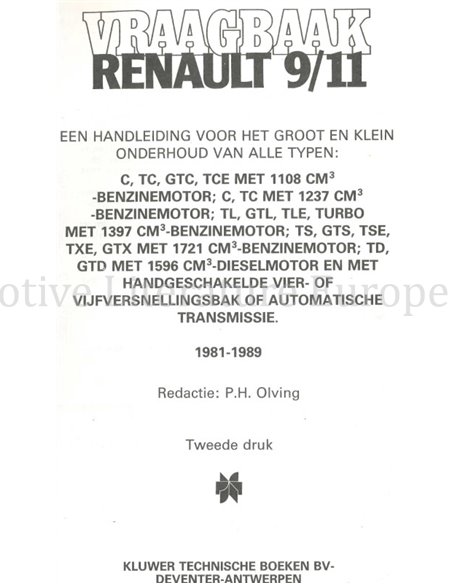 1981-1989 RENAULT 9 | 11 DIESEL VRAAGBAAK NEDERLANDS